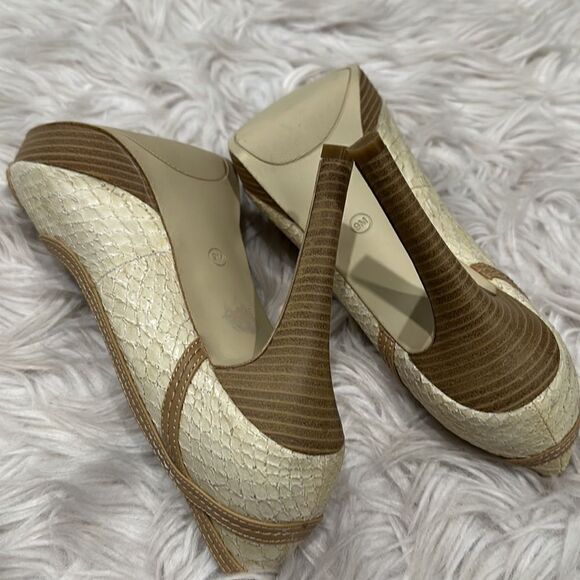 Kathy Van Zealand Dear Snakeskin Peep Toe Heels Sz 9 - Picture 13 of 16